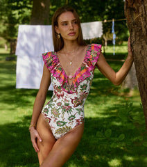 Ruffle Cutout Printed Swimsuit Set(s)