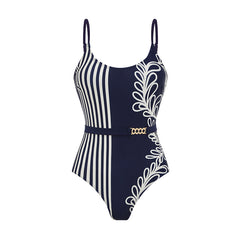 Adjustable Shoulder Straps Printed Navy Blue Swimsuit Set(s)