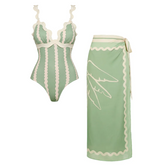 Pale Green Wave Pattern Swimsuit set(s)