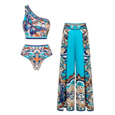 Butterfly and Dragonfly One Shoulder Hollow Print Bikini Swimsuit and Skirt