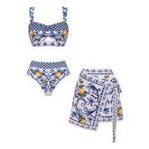 Plus Size Cutout Lemon Printed Swimsuit Set(s)