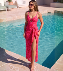 Adjustable shoulder straps Red Print Cut Out Swimsuit Set(s)