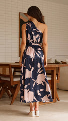 Oblique Shoulder Printed Dress