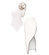 One Shoulder 3D Flowers One Piece Swimsuit and Skirt