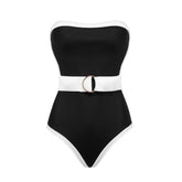 Plus Size Bandeau Color Block One Piece Swimsuit