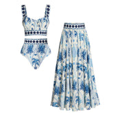 Blue Botanical Print Swimsuit Set(s)