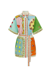 Short Sleeve Color Block Printed Mini Dress