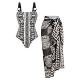 Adjustable Shoulder Straps Black Print Swimsuit Set(s)