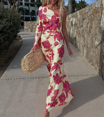Oblique Shoulder Printed Dress