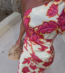 Oblique Shoulder Printed Dress