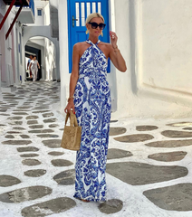 Halter Retro Printed Backless Dress