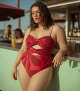 Plus Size Printed One Piece Swimsuit and Skirt