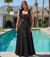 Plus Size Bow-detailed Black Laser Cutting Flower Swimsuit Set(s)