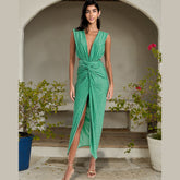 Glitter Texture Pleated Design One Piece Swimsuit and Skirt Flaxmaker