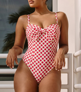 Plus Size Bowknot Polka Dot Print One Piece Swimsuit and Skirt