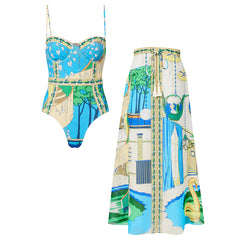 Bandeau Blue Vacation Printed Swimsuit Set(s)