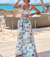 Sling Ruffle Printed High Waist Bikini Swimsuit and Pants
