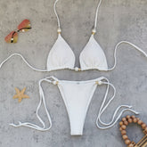 Lace Up Solid Color Bikini
