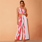 One Shoulder Printed Bikini Swimsuit and Pants Flaxmaker