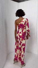 Oblique Shoulder Printed Dress