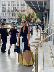 V Neck Color Block Maxi Dress