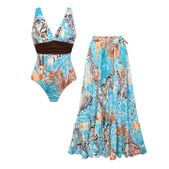 Plus Size V Neck Animal Print Swimsuit Set(s)