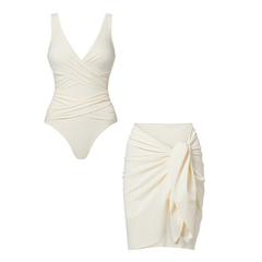 V Neck Solid Color Swimsuit Set(s)