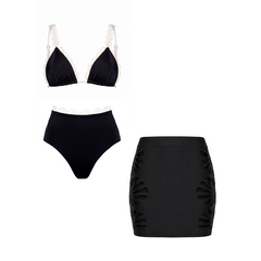 V Neck Lace Solid Color Swimsuit Set(s)