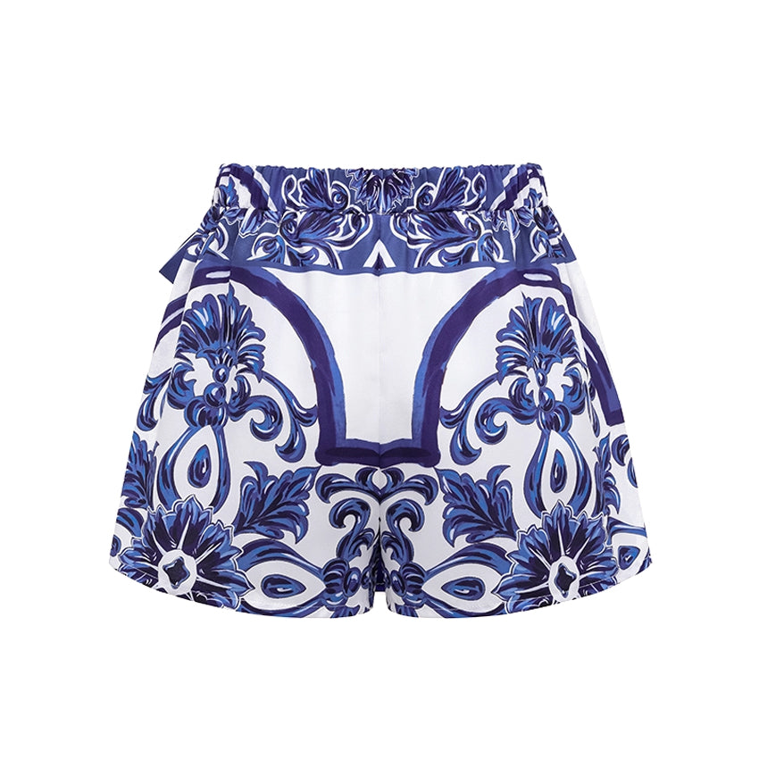 Plus Size Sling Classic Majolica Series Pattern Print One Piece Swimsuit and Skirt or Shorts