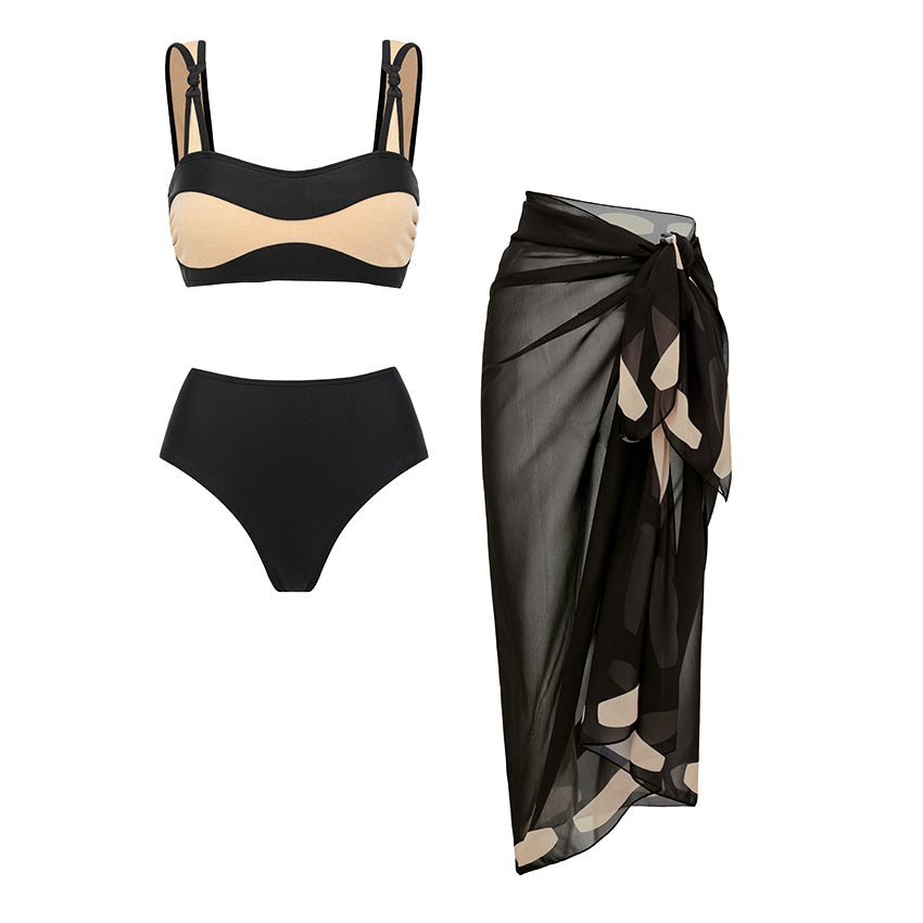 Gold Fabric Paneling High Waist Bikini Swimsuit Set(s)
