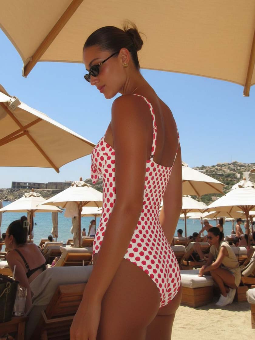 Plus Size Bowknot Polka Dot Print One Piece Swimsuit and Skirt