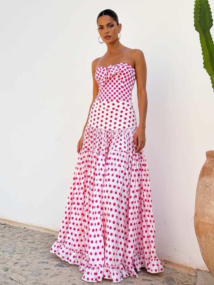 Plus Size Bowknot Polka Dot Print One Piece Swimsuit and Skirt
