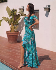 Removable Shoulder Strap Off Shoulder Marine Organism One Piece Swimsuit and Skirt