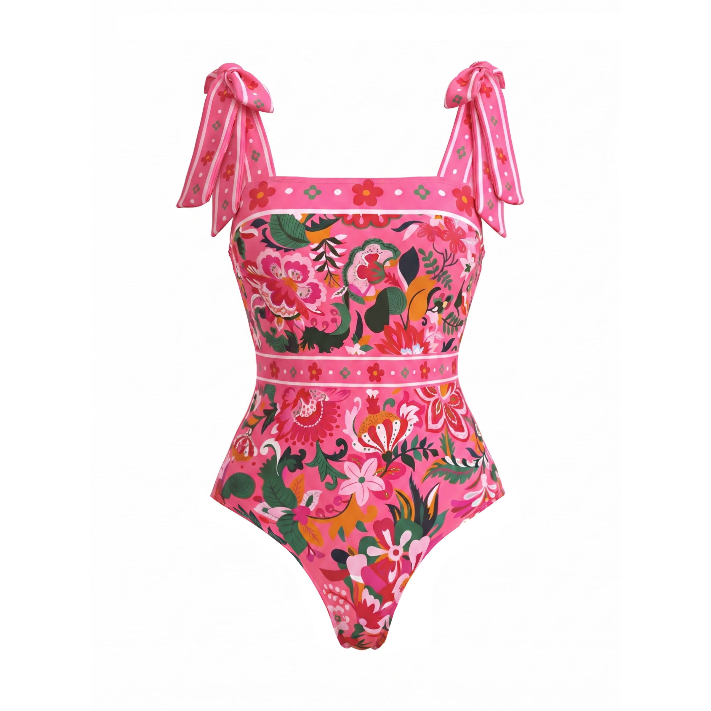Plus Size Pink Floral Paradise Print One Piece Swimsuit and Skirt