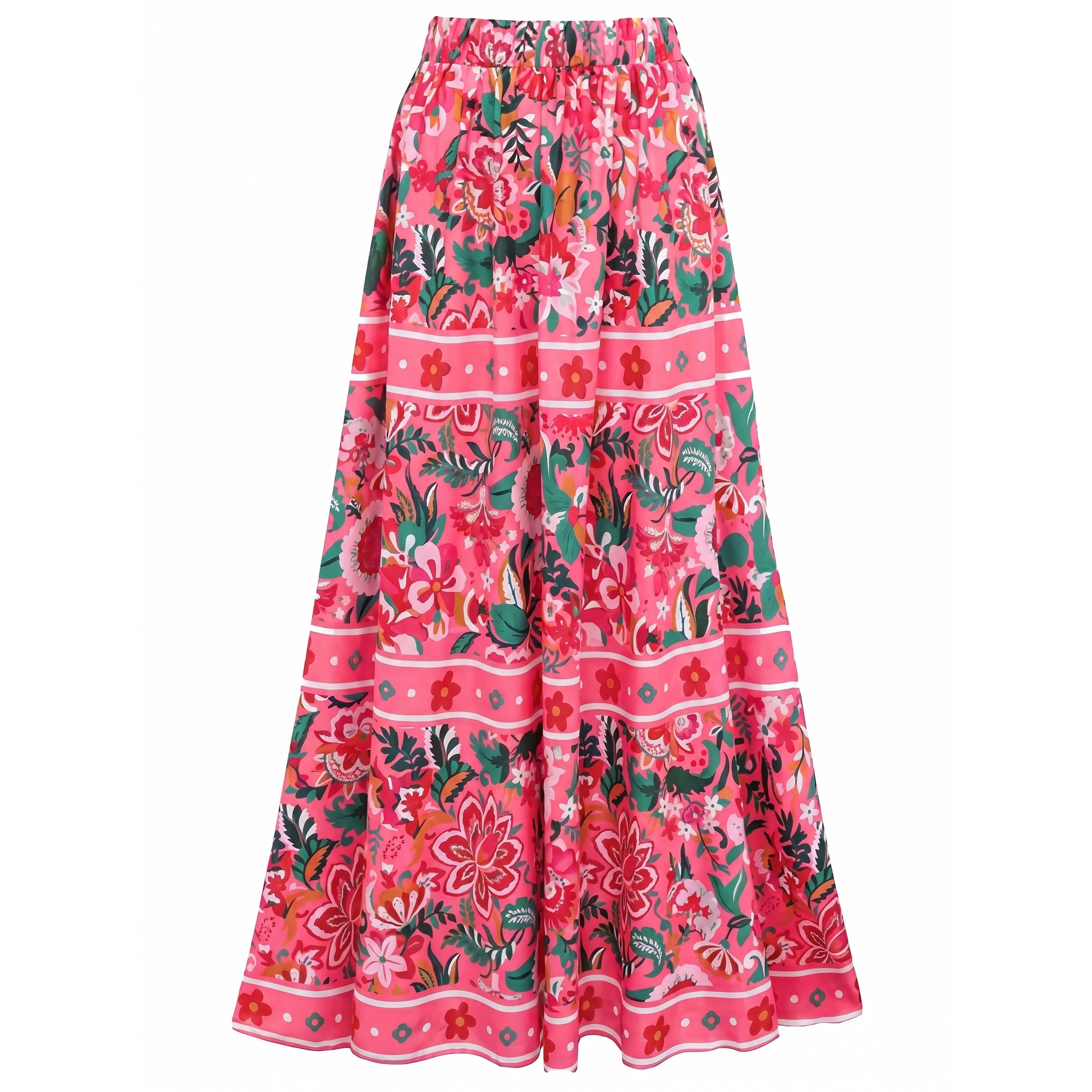 Plus Size Pink Floral Paradise Print One Piece Swimsuit and Skirt
