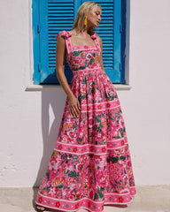 Pink Floral Paradise Print One Piece Swimsuit and Skirt