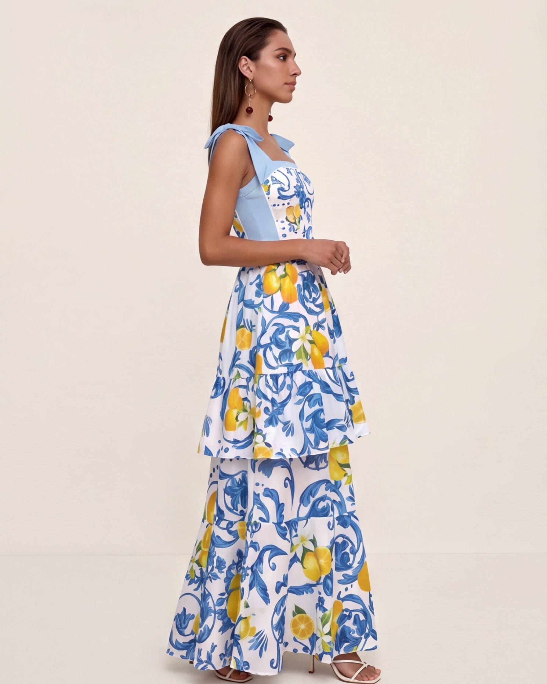 Lemon Print Tie-shoulder One Piece Swimsuit and Sarong or Skirt Flaxmaker