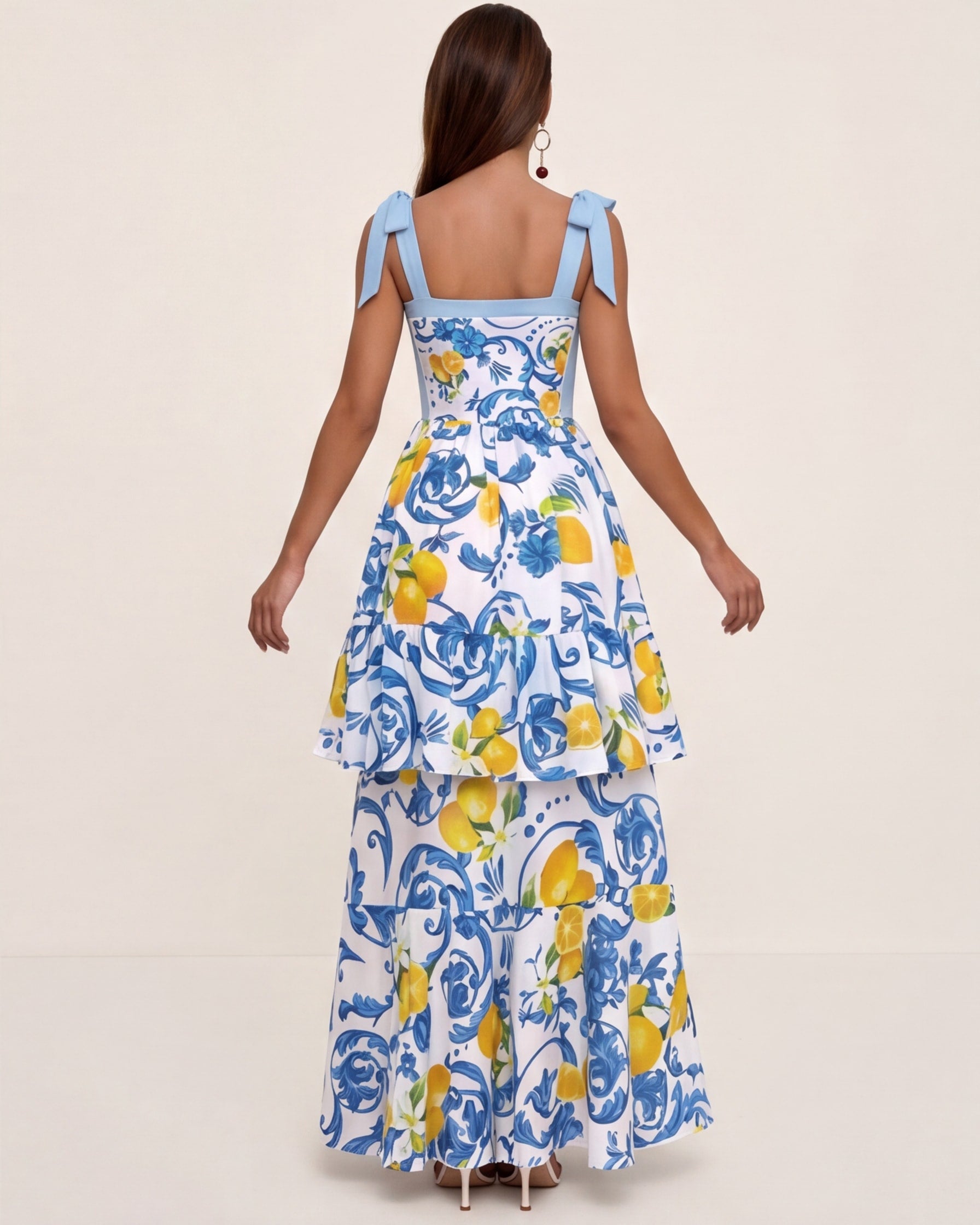 Plus Size Lemon Print Tie-shoulder One Piece Swimsuit and Sarong or Skirt Flaxmaker