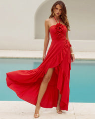 Plus Size Halter 3D Flower One Piece Swimsuit and Skirt Flaxmaker