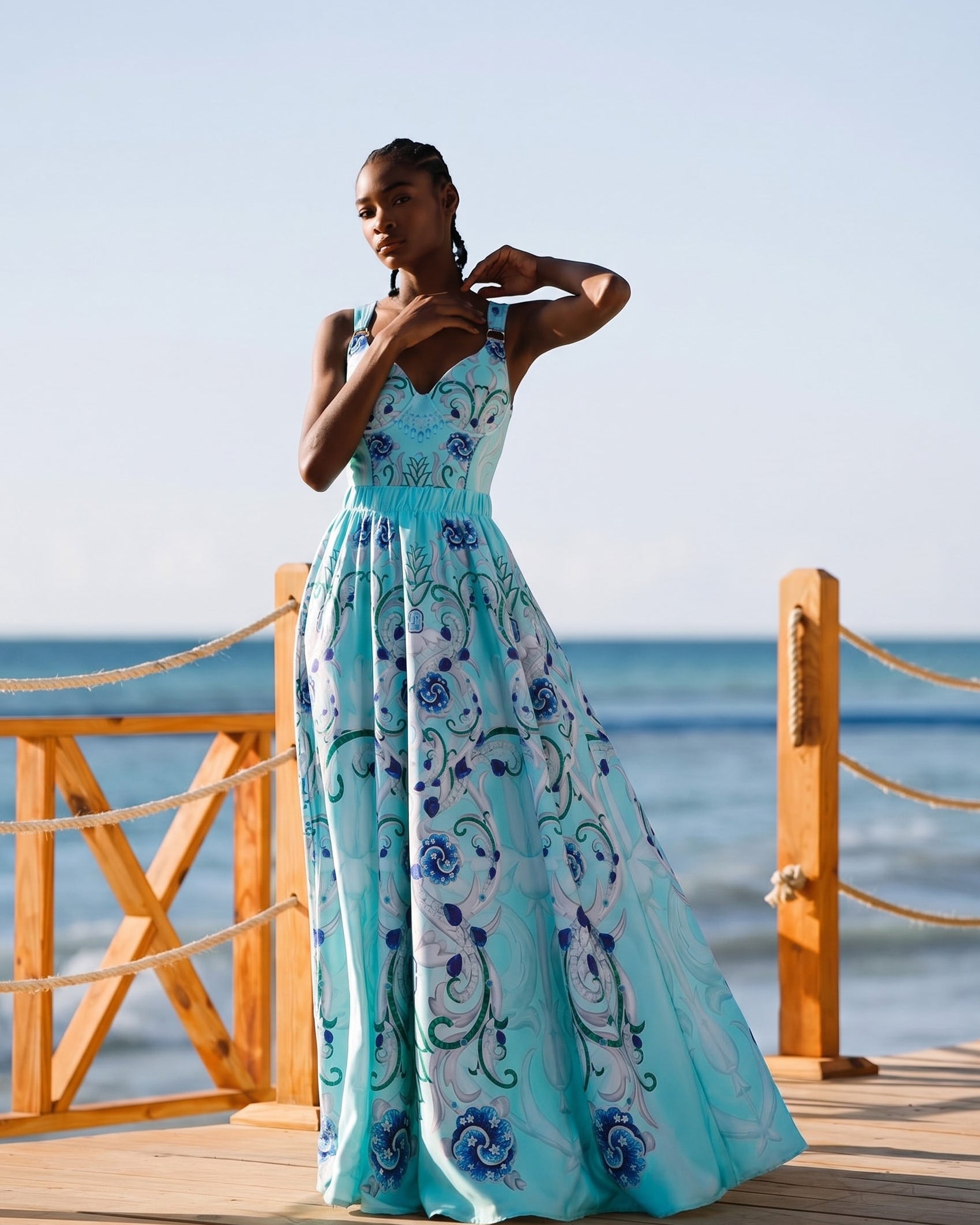Sling Blue Jewelry Series Pattern Print One Piece Swimsuit and Skirt or Sarong
