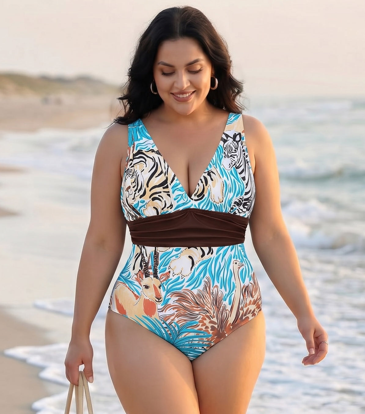 Plus Size V Neck Animal Print Swimsuit Set(s)