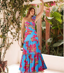Plus Size Ruffle Removable Shoulder Strap Pink Bougainvillea Flower Swimsuit and Skirt
