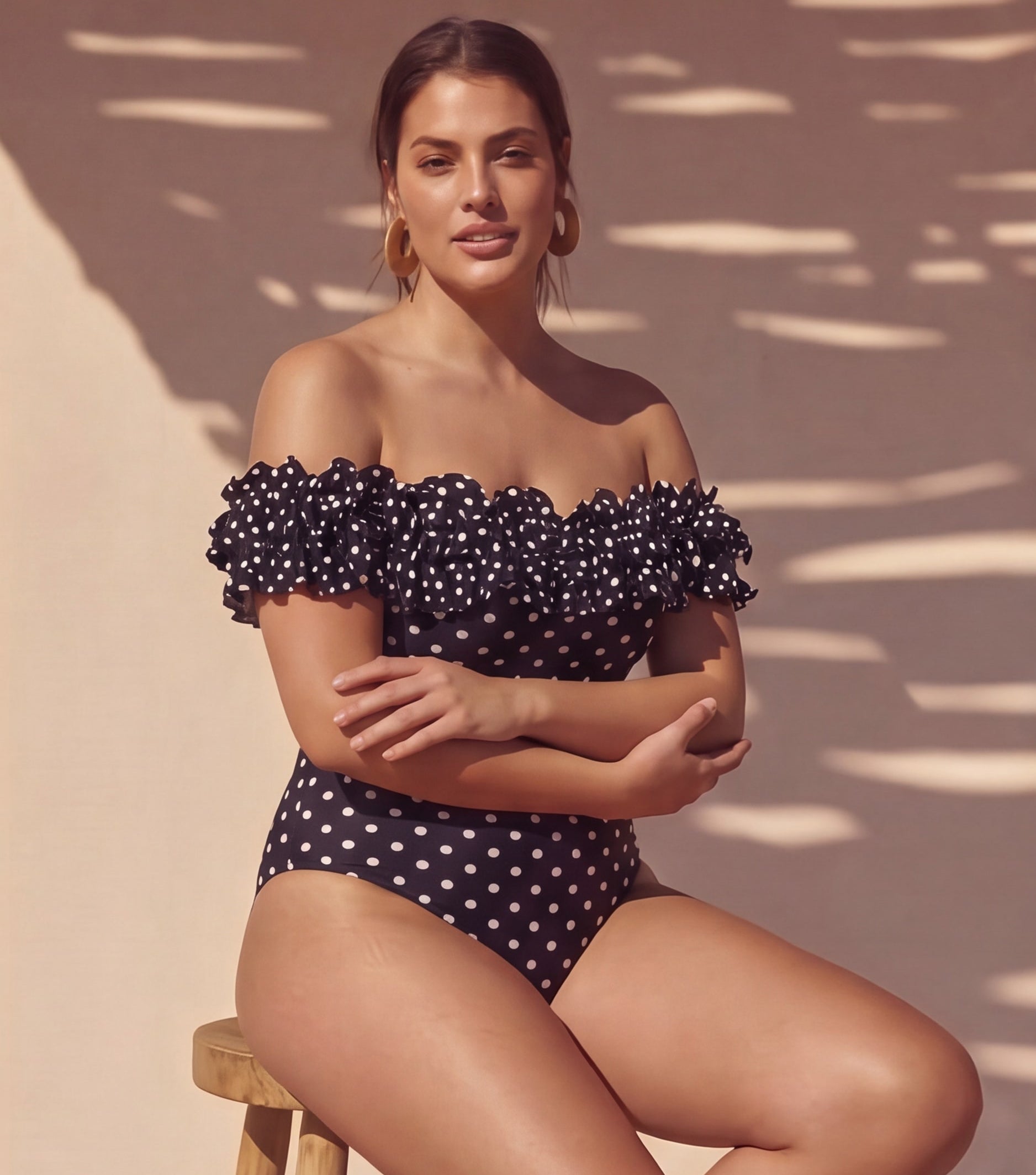 Plus Size Bandeau Polka Dot Print One Piece Swimsuit and Skirt