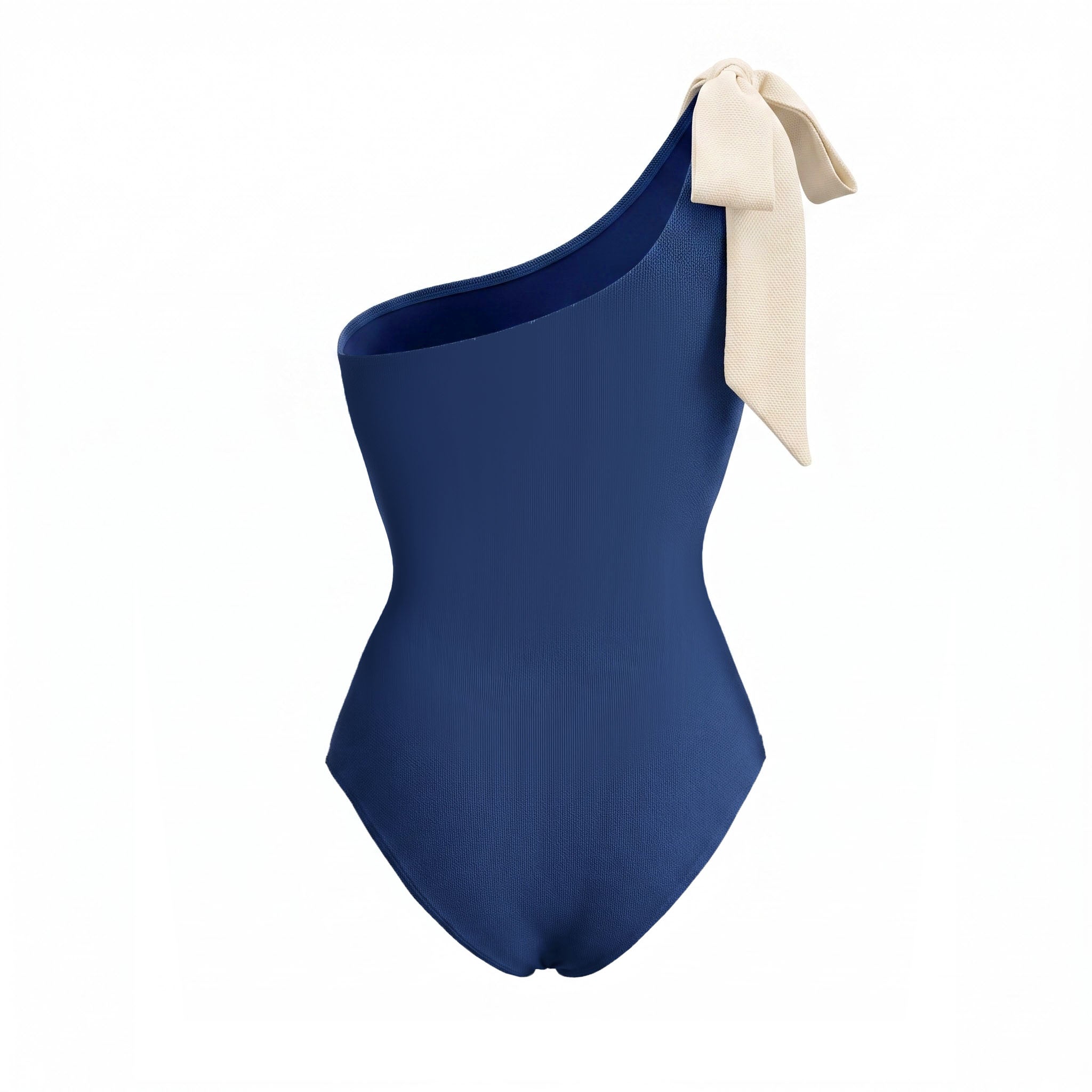 One Shoulder Bow Blue Solid Color Swimsuit Set(s)
