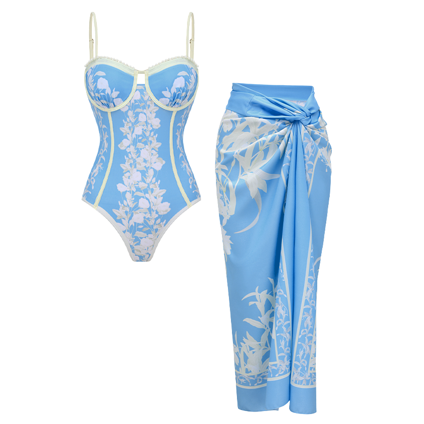 Blue And White Slim & Sculpt Floral Swimsuit Set(s)