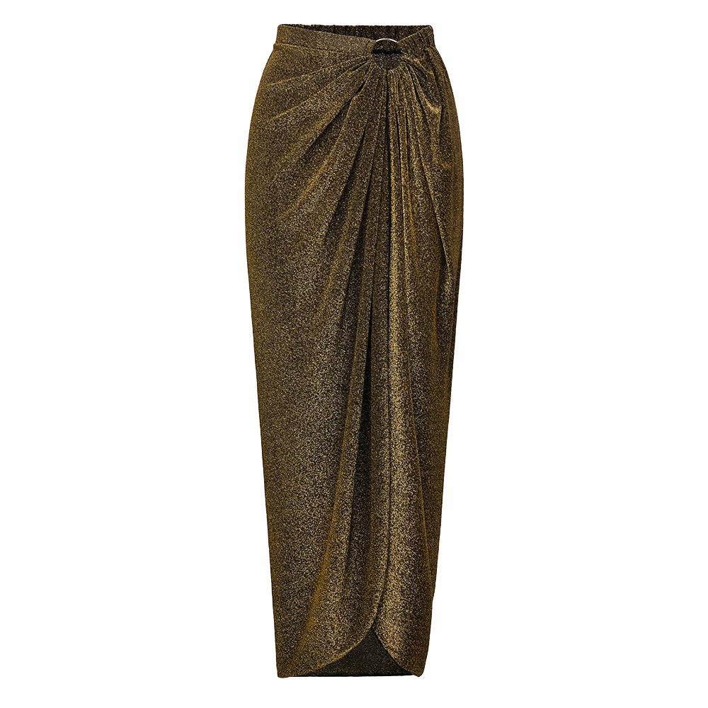 Plus Size Gold Glitter Cutout Fabric One Piece Swimsuit and Skirt