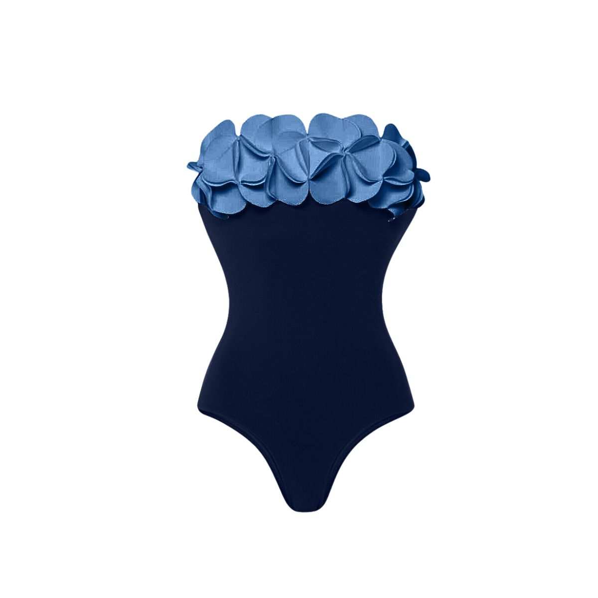 Plus Size Bandeau 3D Flower One Piece Swimsuit and Skirt