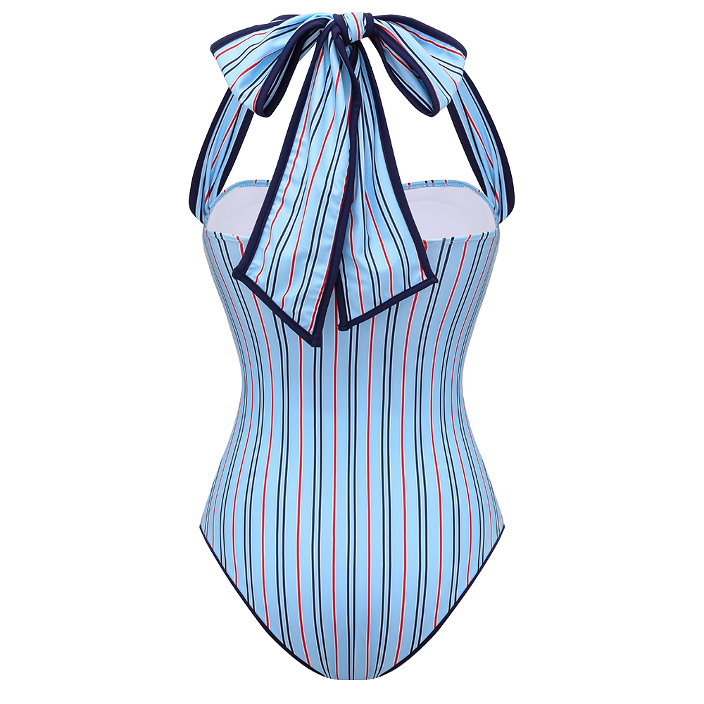 Plus Size Multi-Way Striped Bowknot One Piece Swimsuit and Skirt