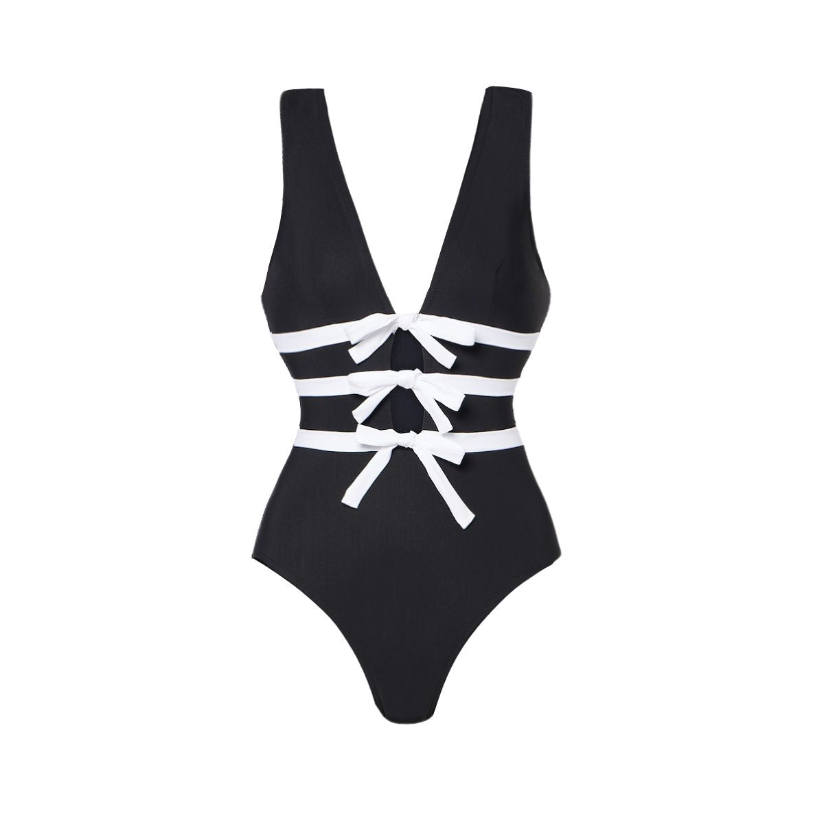 Plus Size Bowknot Decor Black One Piece Swimsuit and Skirt