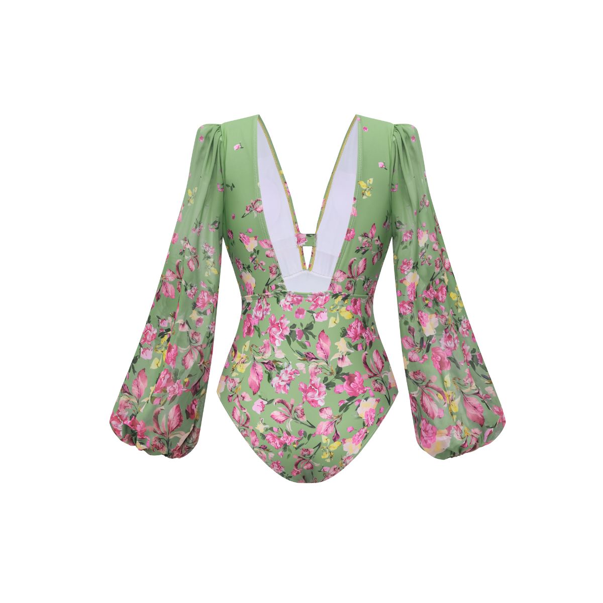 Plus Size Long Sleeve Floral One Piece Swimsuit and Skirt